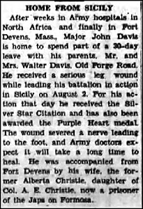 Major John Davis Wounded in Battle