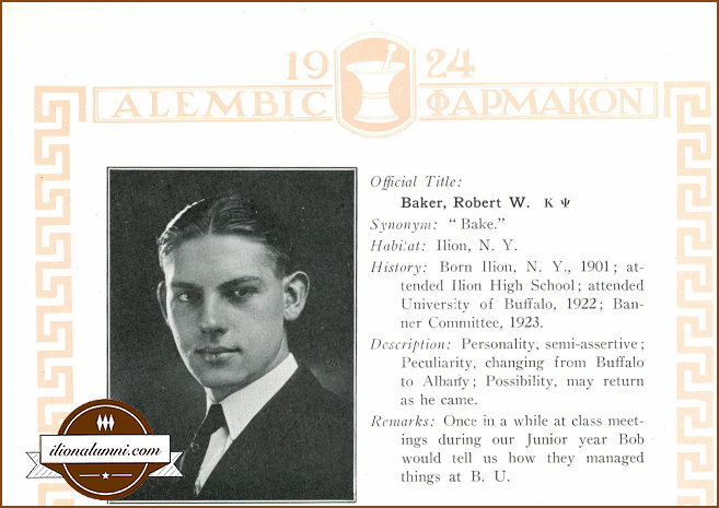 Robert Baker Albany College of Pharmacy Yearbook 1924