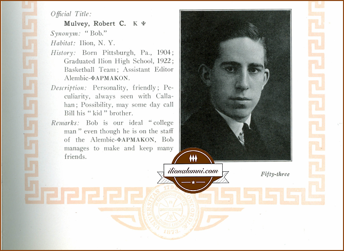 Robert Mulvey Albany College of Pharmacy Yearbook 1924