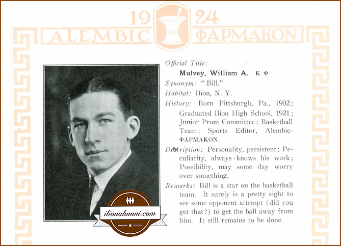 William Mulvey Albany College of Pharmacy Yearbook 1924