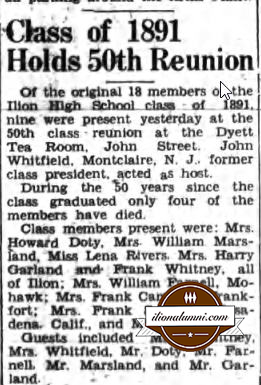 Ilion Sentinel Class of 1891 - 50th Reunion