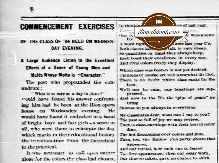 Ilion Citizen IHS Graduates 1894