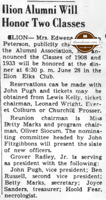 The Herkimer Evening Telegram - 1908 Ilion Alumni Will Honor Two Classes