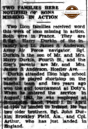 The Ilion Sentinel - Two Families Here Notified of Sons Missing in Action - 1936