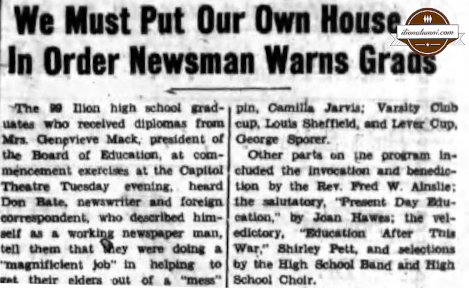 1943 Ilion High Newsman Warms Grads