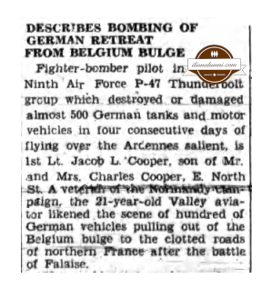 Ilion Sentinel - IHS 1945 - Describes Bombing of German Retreat From Belgium Bulge