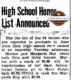 The Ilion Sentinel - 1945 High School Honor List Announced