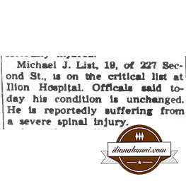 Herkimer Evening Telegram - Class of 1958 - Michael J. List Accident