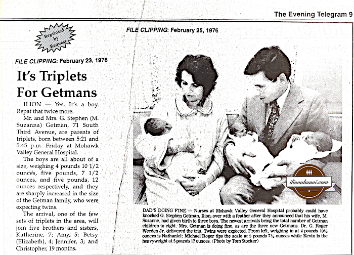 Herkimer Evening Telegram - It's Triplets For Getmans - 1964