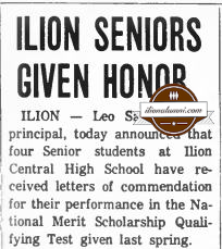 Herkimer Evening Telegram - Ilion Seniors Given Honor - 1965