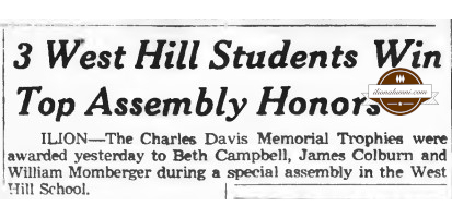 Herkimer Evening Telegram - 3 West Hill Students Win Top Assembly Honors - 1967