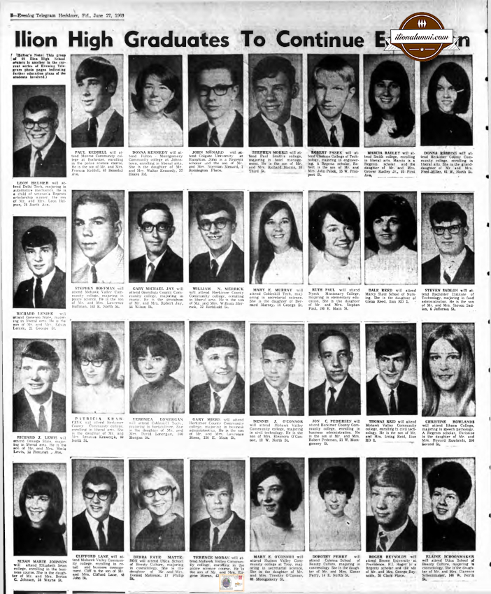 Herkimer Evening Telegram - Ilion High School Graduates Plan Further Studies - IHS 1969