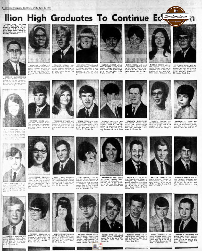 Herkimer Evening Telegram - Ilion High School Graduates Plan Further Studies - IHS 1969