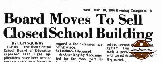 Herkimer Evening Telegram - Board Moves To Sell Closed School Building - Class of 1974