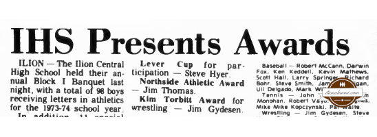 Herkimer Evening Telegram - IHS Presents Awards - Class of 1974