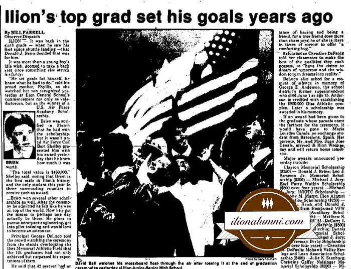 Utica Observer Dispatch - Ilion's Top Grad Set His Goals Years Ago - 1987n