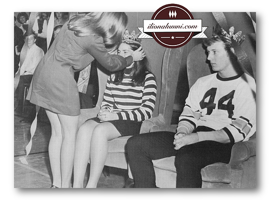 Class of 1969 Homecoming Queen Kathy Baker crowns the Class of 1970 Queen Shelly Danforth