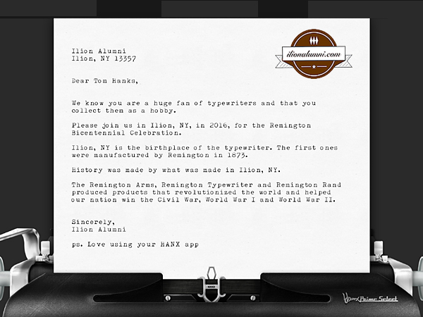 Hanx Writer - Ilion Alumni Letter to Tom Hanks