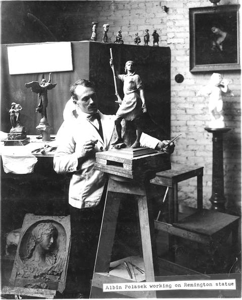 Artist - Ablin Polasek working on the Remington statue Artist - Ablin Polasek working on the Remington statue