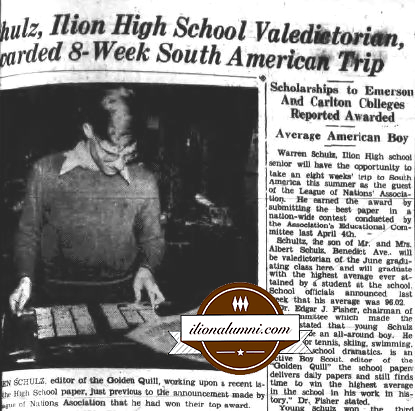 The Ilion Sentinel - IHS Class of 1941 - Warren Schulz, Ilion High School Valedictorian