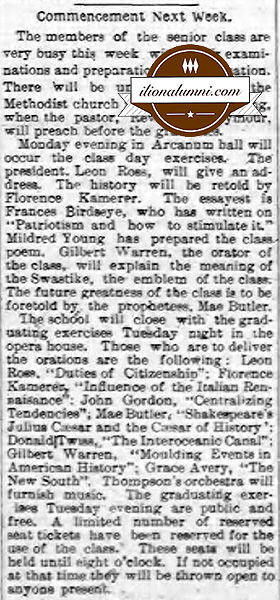Ilion Citizen IHS Graduates 1902