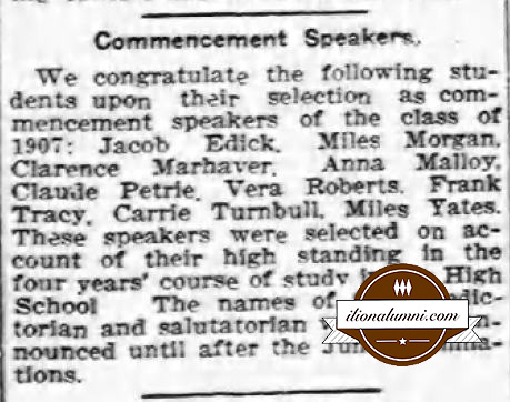Ilion Citizen Ilion High School Class of 1907 Commencement Speakers