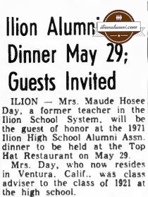 Herkimer Evening Telegram - 1921 Ilion Alumni Dinner May 29