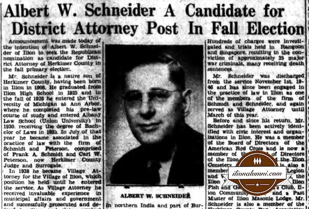 The Ilion Sentinel - Albert W. Schneider A Candidate for District Attorney Post in Fall Election - Class of 1925