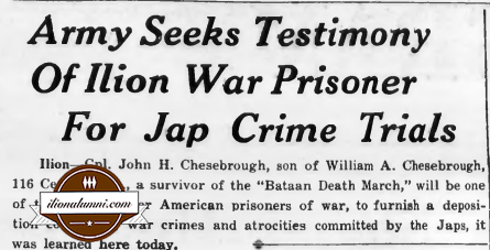 Herkimer Evening Telegram - Army Seeks Testimony Of Ilion War Prisoner For Jap Crime Trials - IHS 1937