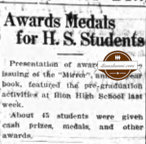 Ilion Sentinel IHS Graduates Awards Medals 1937