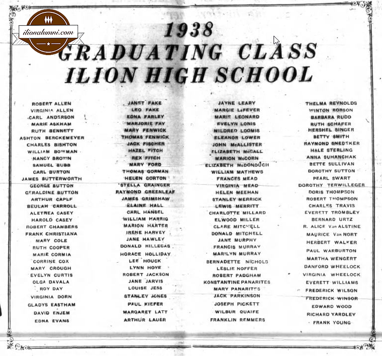 The Ilion Sentinel IHS Graduation Names 1938 The Ilion Sentinel IHS Graduation Names 1938