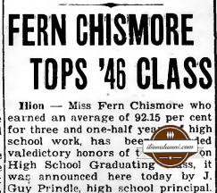 Herkimer Evening Telegram - Fern Chismore Tops '46 Class
