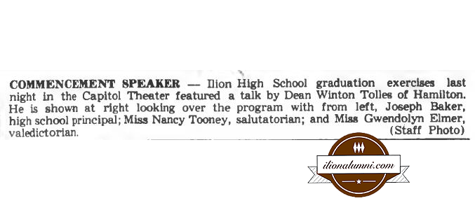 Herkimer Evening Telegram Ilion High School - Commencement Speaker Class of 1956