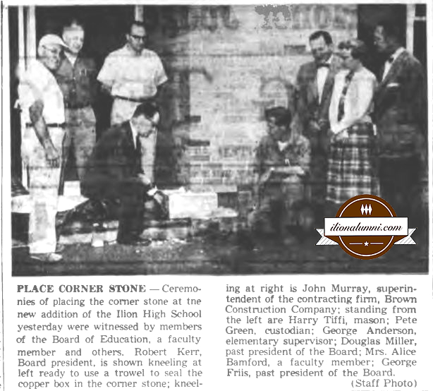 Herkimer Evening Telegram - 1958 - Cornerstone Placed for Addition to Ilion High