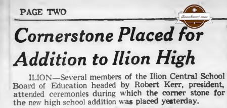 Herkimer Evening Telegram - 1958 - Cornerstone Placed for Addition to Ilion High