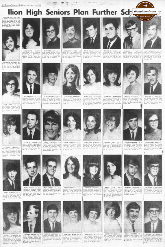 Herkimer Evening Telegram - Ilion High Seniors Plan Further Schooling - 1968