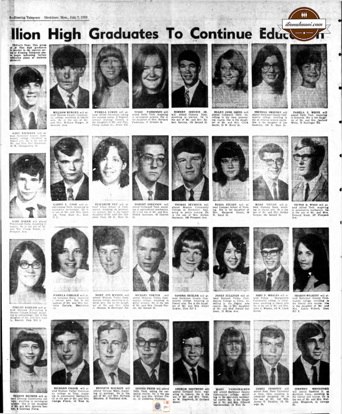 Herkimer Evening Telegram - Ilion High School Graduates Plan Further Studies - IHS 1969