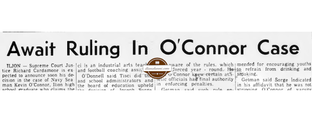 Herkimer Evening Telegram - Await Ruling In O'Connor Case - IHS 1970 Herkimer Evening Telegram - Await Ruling In O'Connor Case - IHS 1970