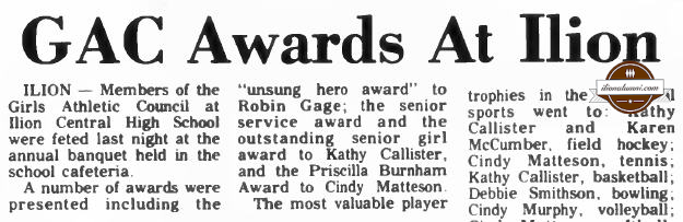 1972 The Herkimer Evening Telegram - GAC Awards At Ilion - 1972