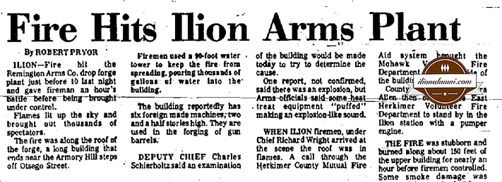 Utica Observer - Fire Hits Ilion Arms Plant - Class of 1972